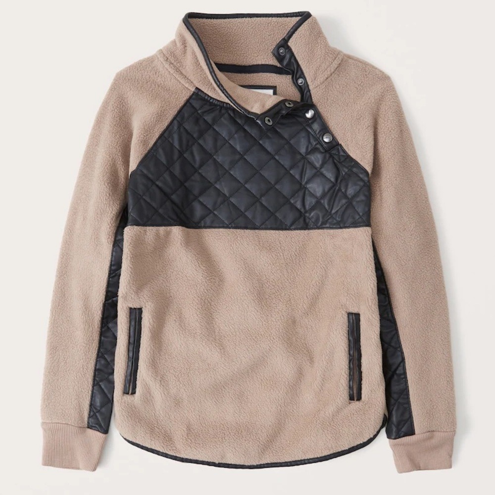 Abercrombie & Fitch Asymmetrical Snap-Up Fleece Faux Leather Pullover Size S